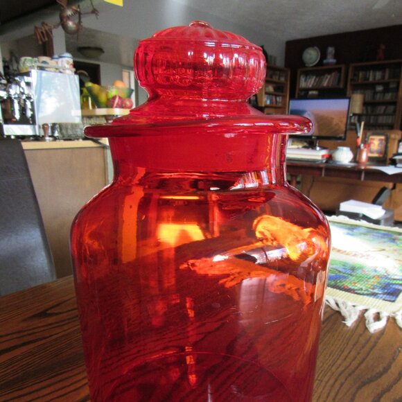Vintage Red Glass Large Canister 12" - Picture 1 of 5